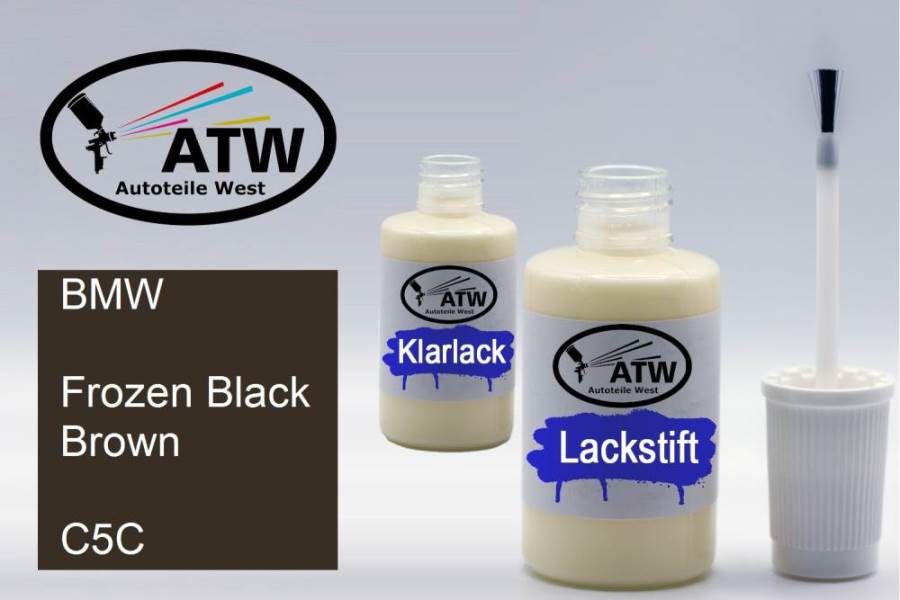 BMW, Frozen Black Brown, C5C: 20ml Lackstift + 20ml Klarlack - Set, von ATW Autoteile West.